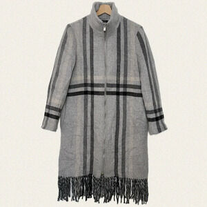 Club Monaco Gray Plaid Fringe Coat